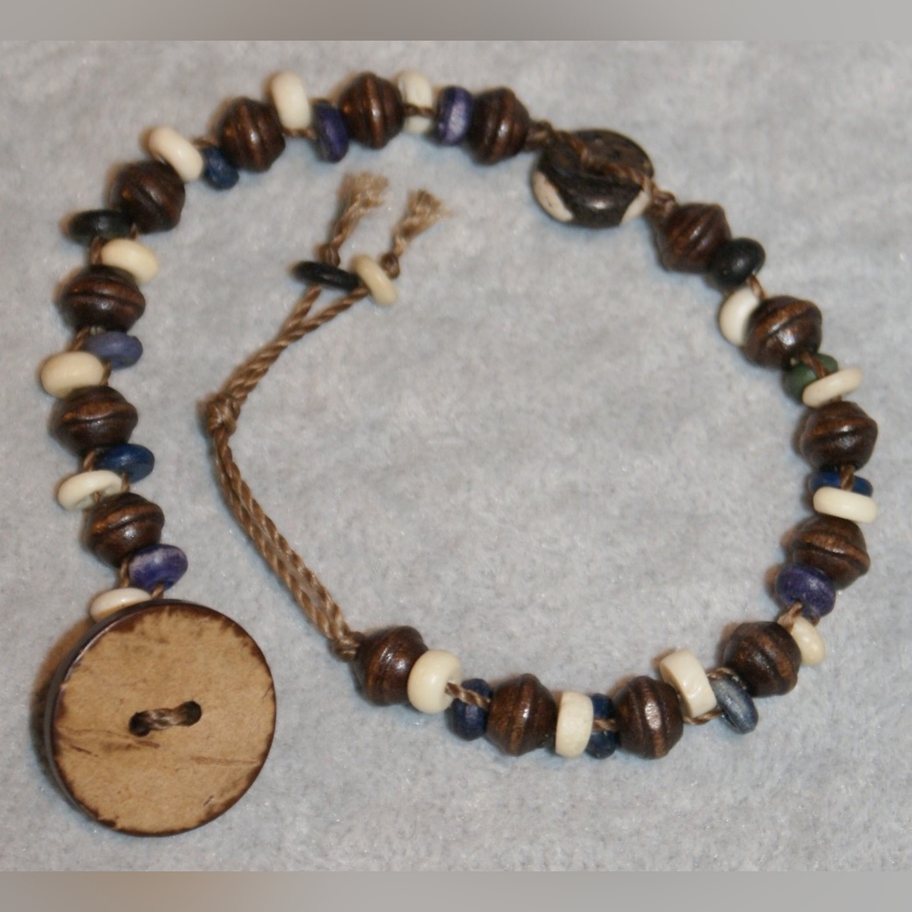 Unixex wood and bone corded bracelet BU-8-002